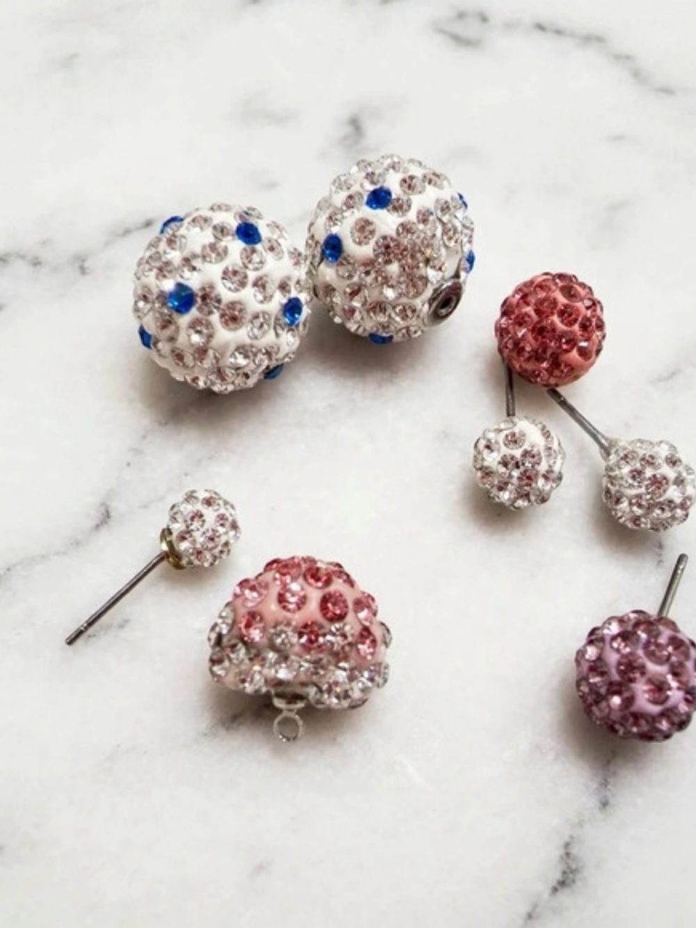 Beaded Rhinestone Earrings Set Pink & Purple Diy Crafts